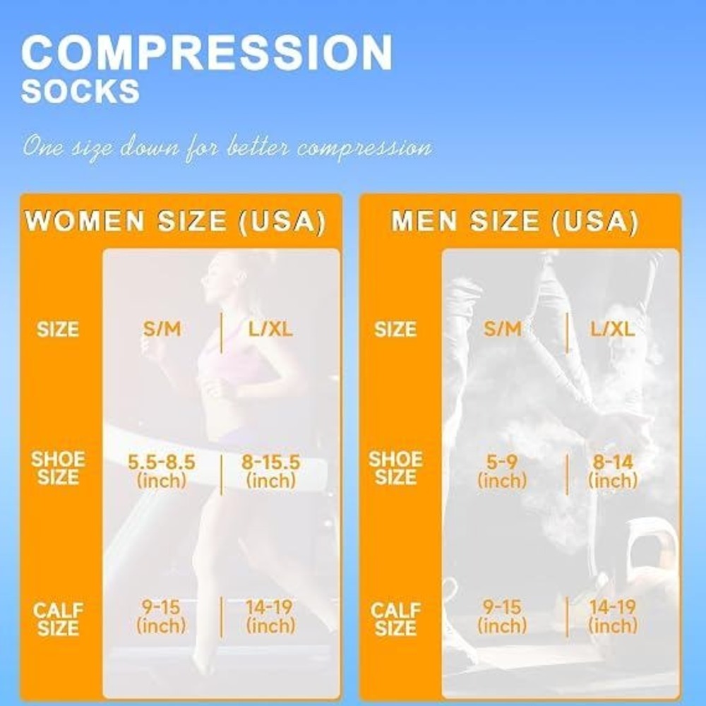 Set of 6 Pairs cerpite Compression Socks L-XL for Women & Men Knee High 20-30 - Picture 2 of 6